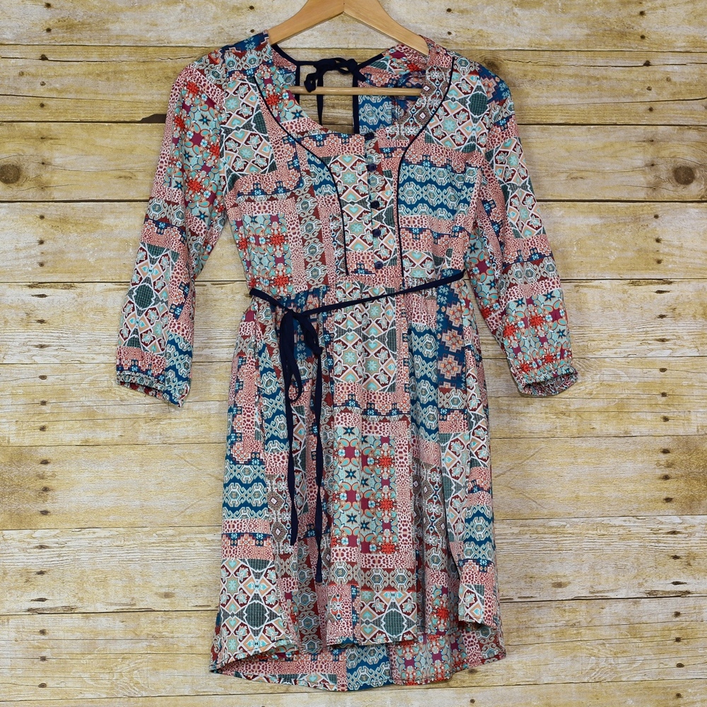 American Rag Mini Dress 3/4 Sleeve Multicolor - Picture 2 of 3